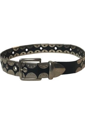 Black Leather Belt With Silver Coloured Flat Studs Statement Piece Size S